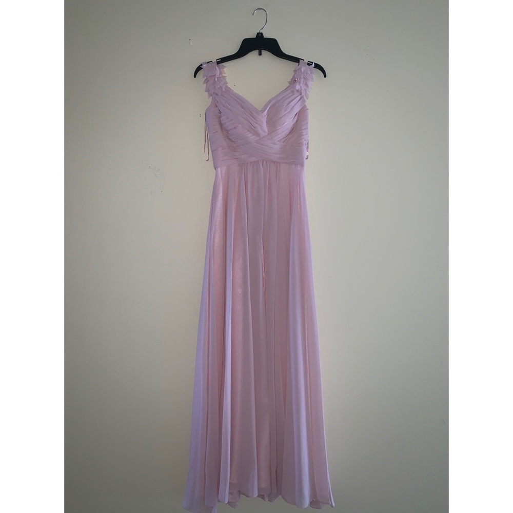 Blush pink off the shoulder gown